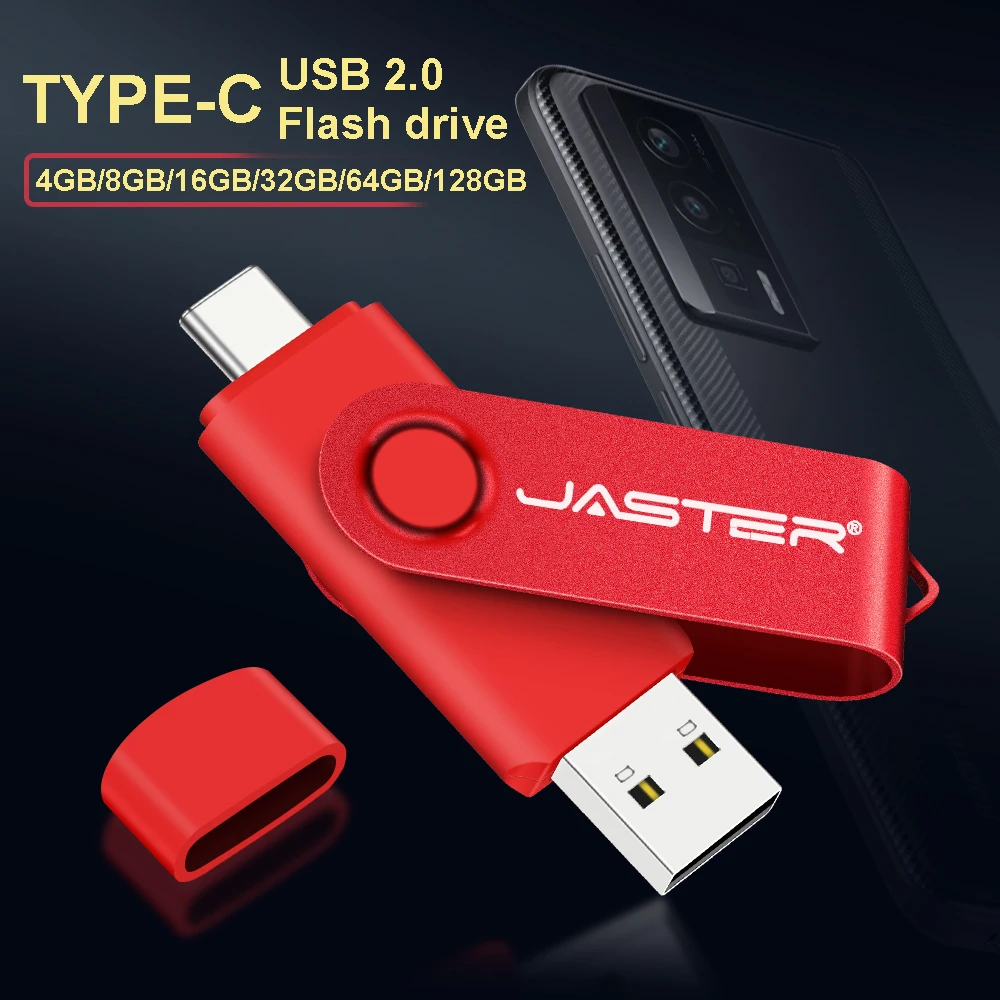 TYPE-C 2 in 1 USB 2.0 Flash Drive 128GB Rotatable Memory Stick 64GB 100% Real Capacity Pen Drive 32GB Free Key Chain U Disk 16GB