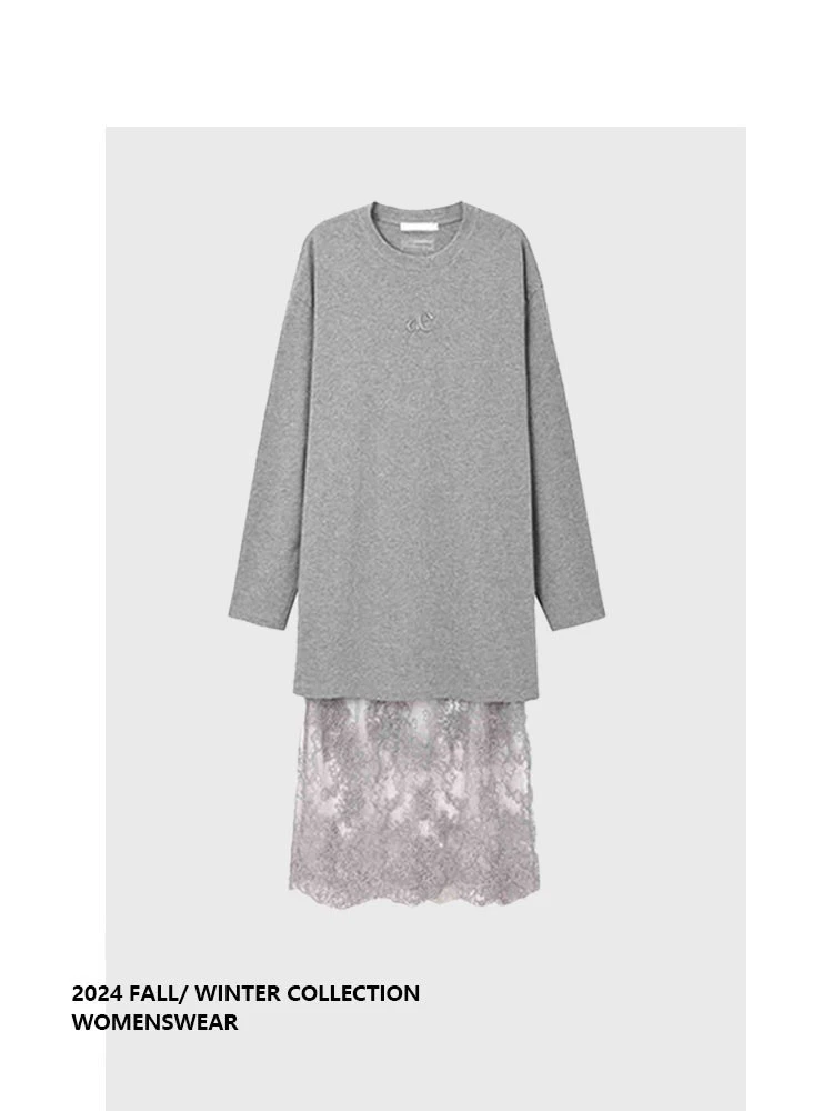 

Женское повседневное платье Forever 2 Early Spring Lazy Slimming Ele Commuter Loose Casual с кружевным круглым вырезом и полосками, больших размеров