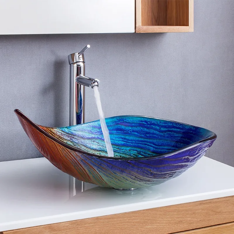 Bathroom water drop art countertop basin hotel hand washing tempered glass countertop