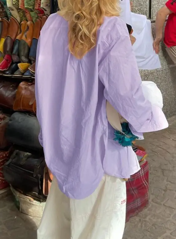 2025 automne/hiver nouvelle mode féminine loisirs vacances bouton couleur unie chemise à manches longues vêtements pour femmes