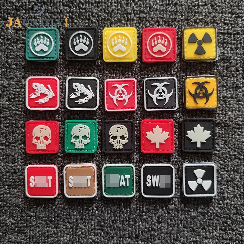 Small PVC Mini Badges Patches Light Armband Clothes Backpack Decoration Stickers Biochemical Skull Bear Claw Shiny 2.5*2.5cm