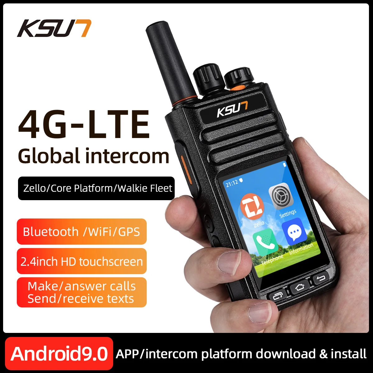 Compatible con Zello APP Walkie Talkie Radio bidireccional de largo alcance pantalla táctil Android 9,0 Bluetooth POC 4G LTE Radio KSUN ZL65