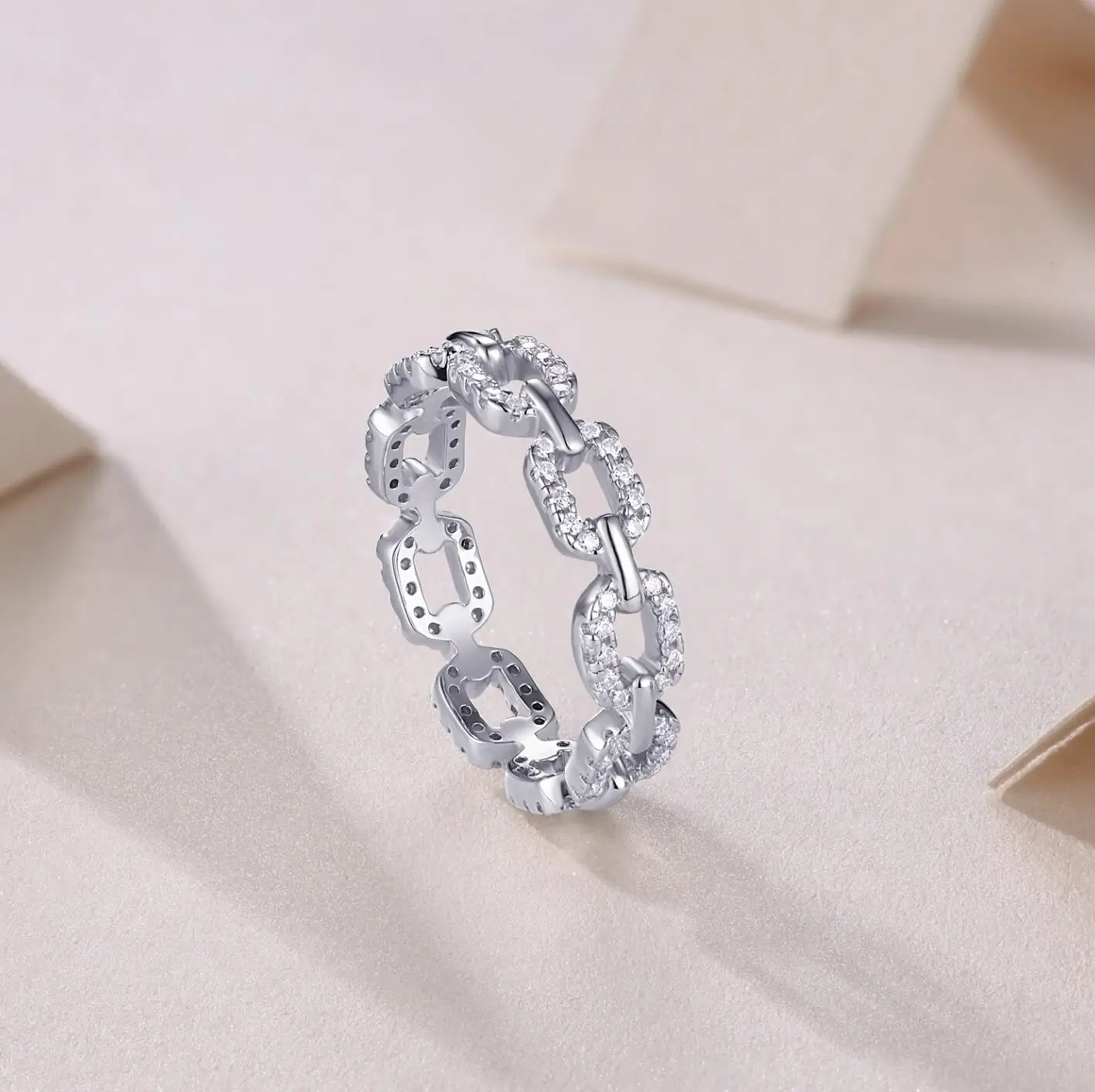 2024 Classic Moissanite Twist Chain Rings For Women Real 925 Silver Elegant Couple Finger Ring Wedding Jewelry Gift Bijoux Femme