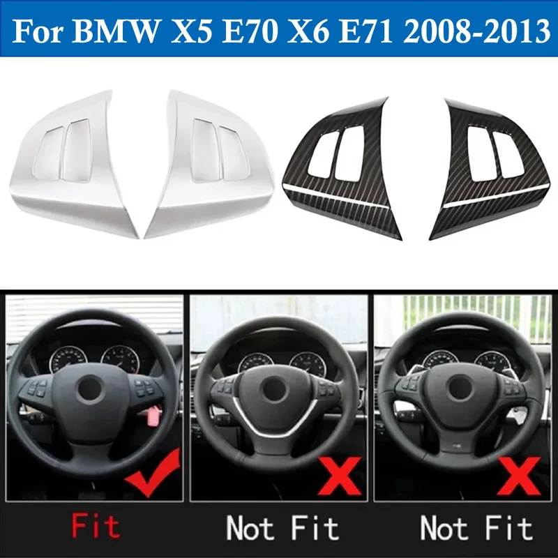 For BMW X5 E70 X6 E71 2008 2009 2010 - 2013 ABS Car Carbon Fiber Style Interior Steering Wheel Switch Button Frame Cover Sticker