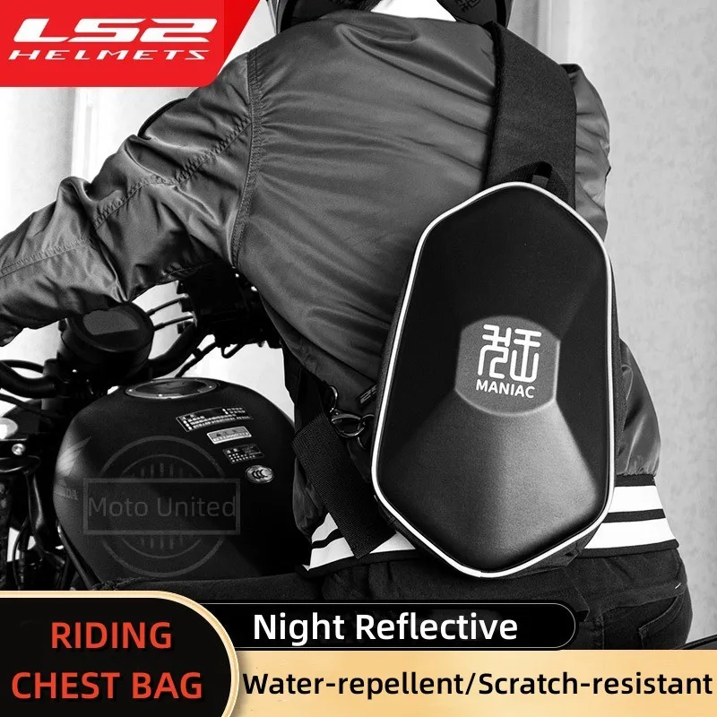 LS2 PU Leather Motorcycle Backpack Waterproof Men's Chest Bag Black Reflective Moto Travel Bag Biker Messenger Bag 10L