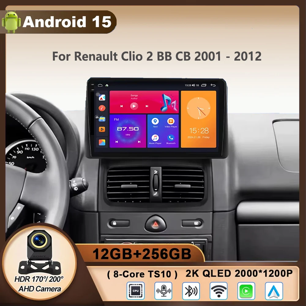 

Android 15 For Renault Clio 2 BB CB 2001 - 2012 Car Radio Multimedia Video Player Navigation GPS 4G Stereo Wireless Carplay WIFI