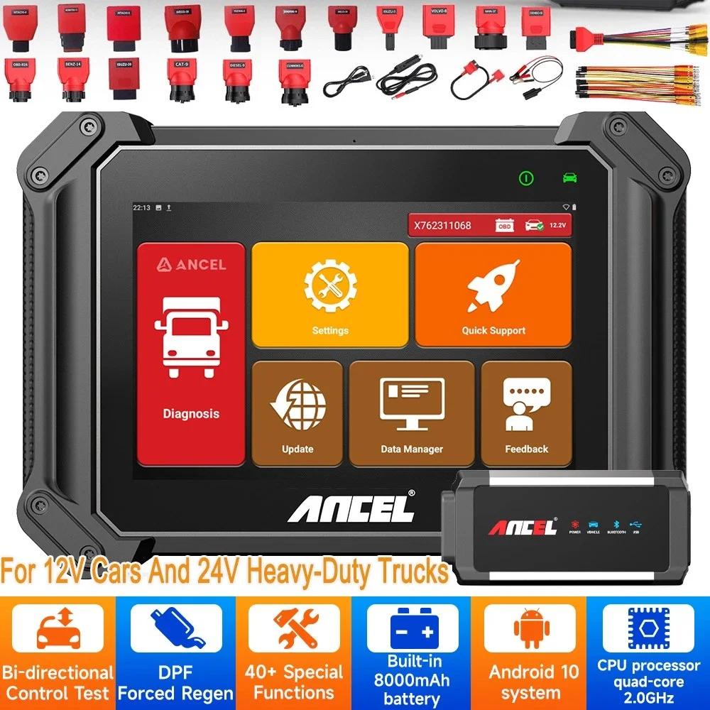 ANCEL V6 Pro+HD Professional OBD2 Diagnostic Tool All System 24V Truck Car for Daf&Iveco ECU Coding FCA Autoauth Diagnostic Tool