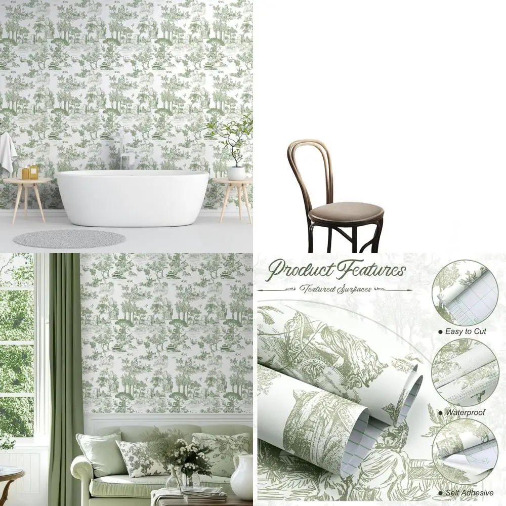 

Винтажные обои с зеленым и белым толстым рисунком (тойле), самоклеящиеся, 17,7x590 дюймов, идеально подходят для декора дома и стен