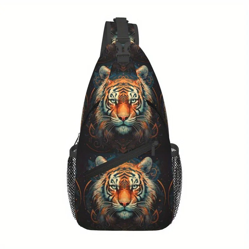 Tiger King Print Crossbody Chest Bag with Adjustable Strap Tiger Print Motorcycle Compatible Suitable for Hiking Cycling Travel