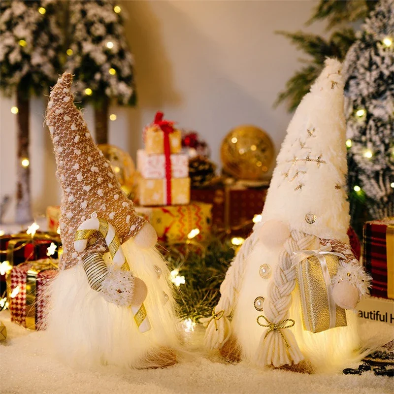 LED Christmas Decorations Light Bedroom Christmas Gnomes Plush Doll Ornaments Knited Elf Dwarf Gift Home Indoor Table Decor Lamp