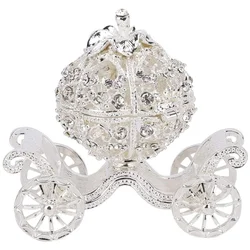 Rhinestone Crystal Pumpkin Carriage Trinket Box Diamond Gift Collectible Figurine Decorative Jewelry Display Holder Organizer