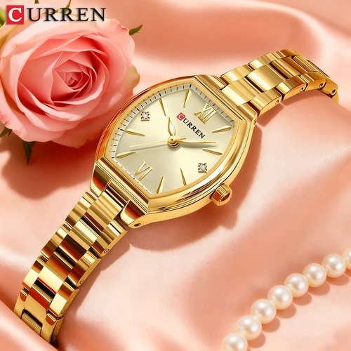 Reloj CURREN de cuarzo elegante y sencillo en forma de barril a la moda, reloj Retro con banda elástica para mujer