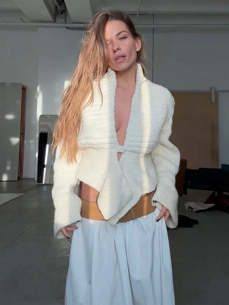 Fmxiers سترة صوفية بزر واحد معاطف امرأة الخريف نمط جديد الكروشيه العميق الخامس الرقبة كم كامل مكتب نمط سترات أنيقة #3