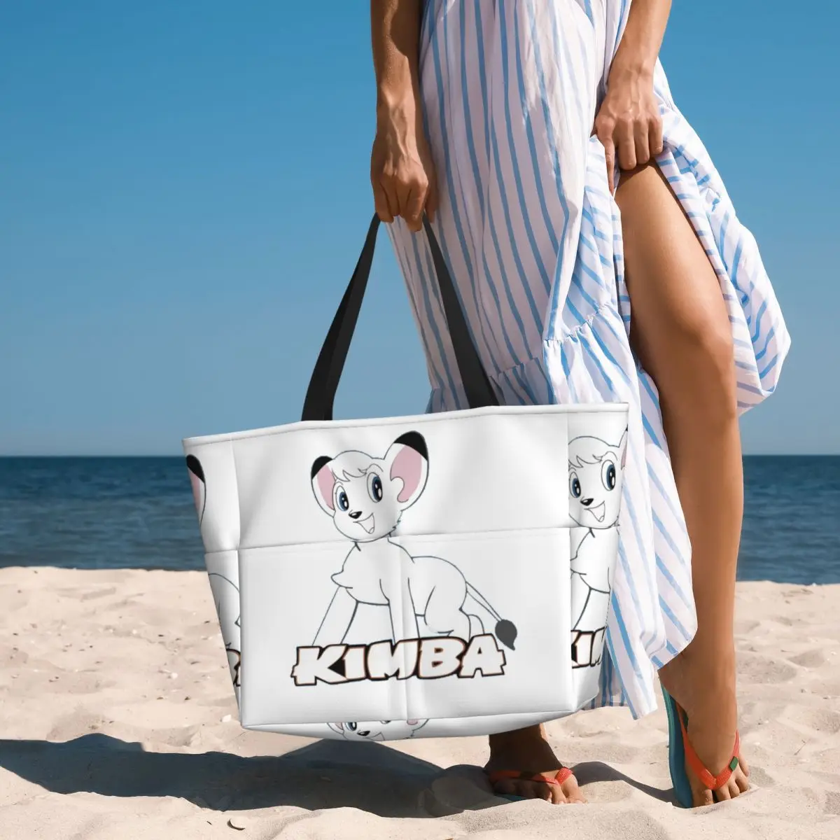 

Kimba White Lion Beach Tote Bag Sport Gym Yoga Duffle Large Tote Bag Women Travel Bag Fitness bag