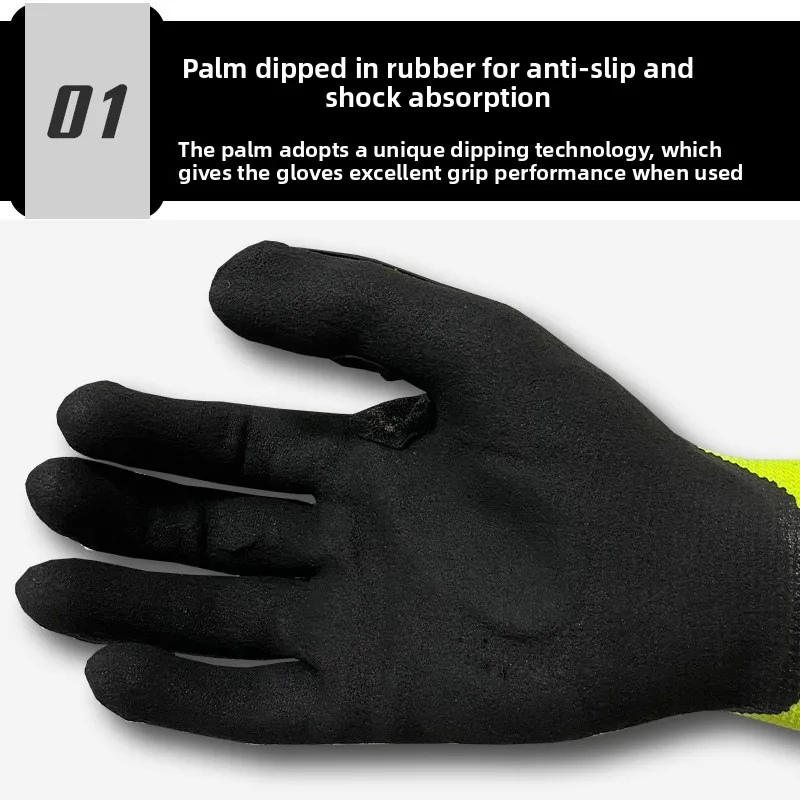 قفاز أمان أصفر فلوري مضاد للصدمات ممتص للصدمات متعدد الأغراض غير قابل للانزلاق صناعة الحماية الميكانيكية المقاومة للتآكل #4