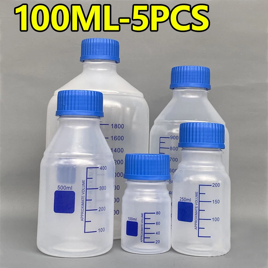 

5 pieces GL45 PP plastic reagent bottle 100ml transparent screw-top round bottle high temperature resistance