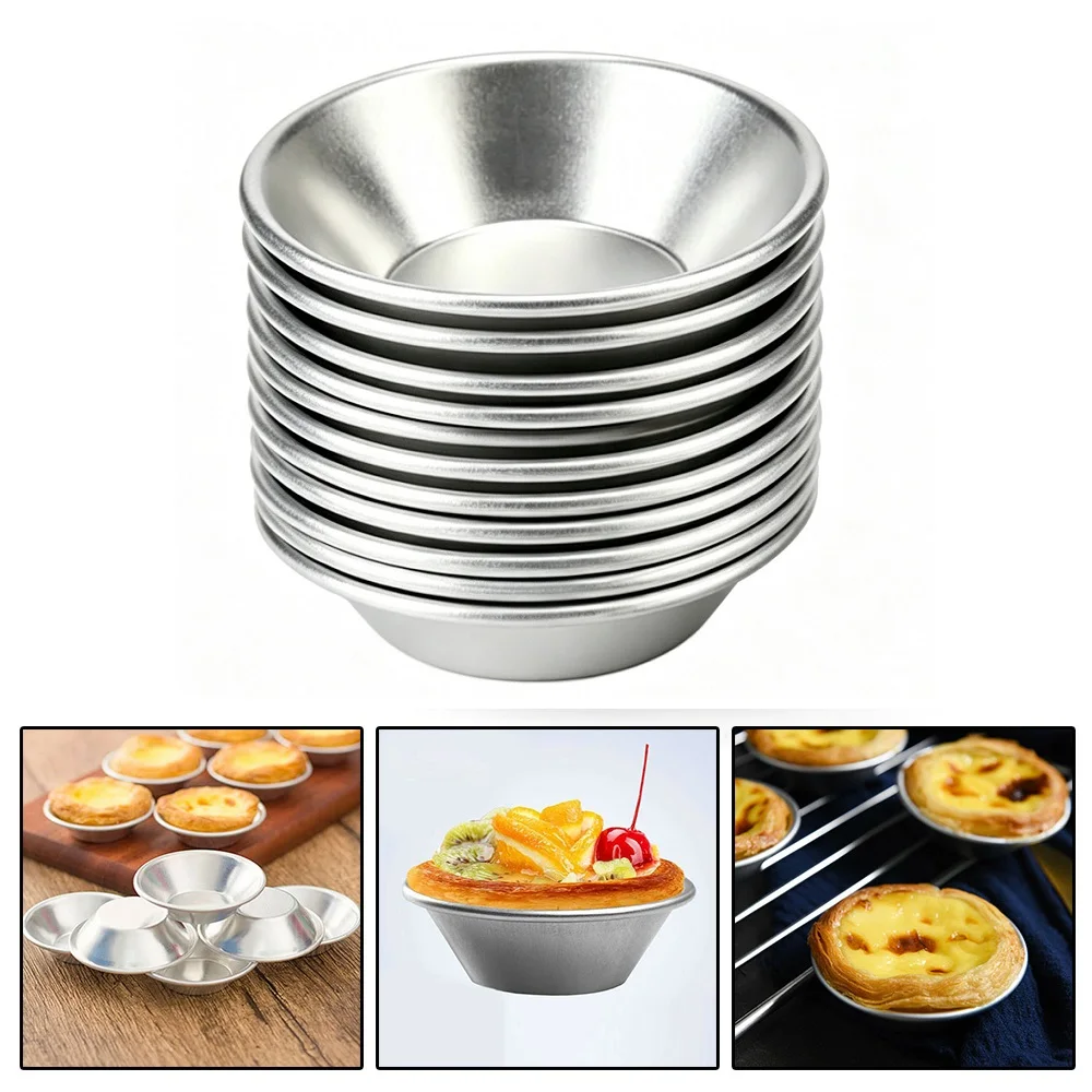 10 Pack Aluminum Egg Tart Molds Designed for Traditional Portuguese Tarts Cakes Quiches and Individual Baked Goods