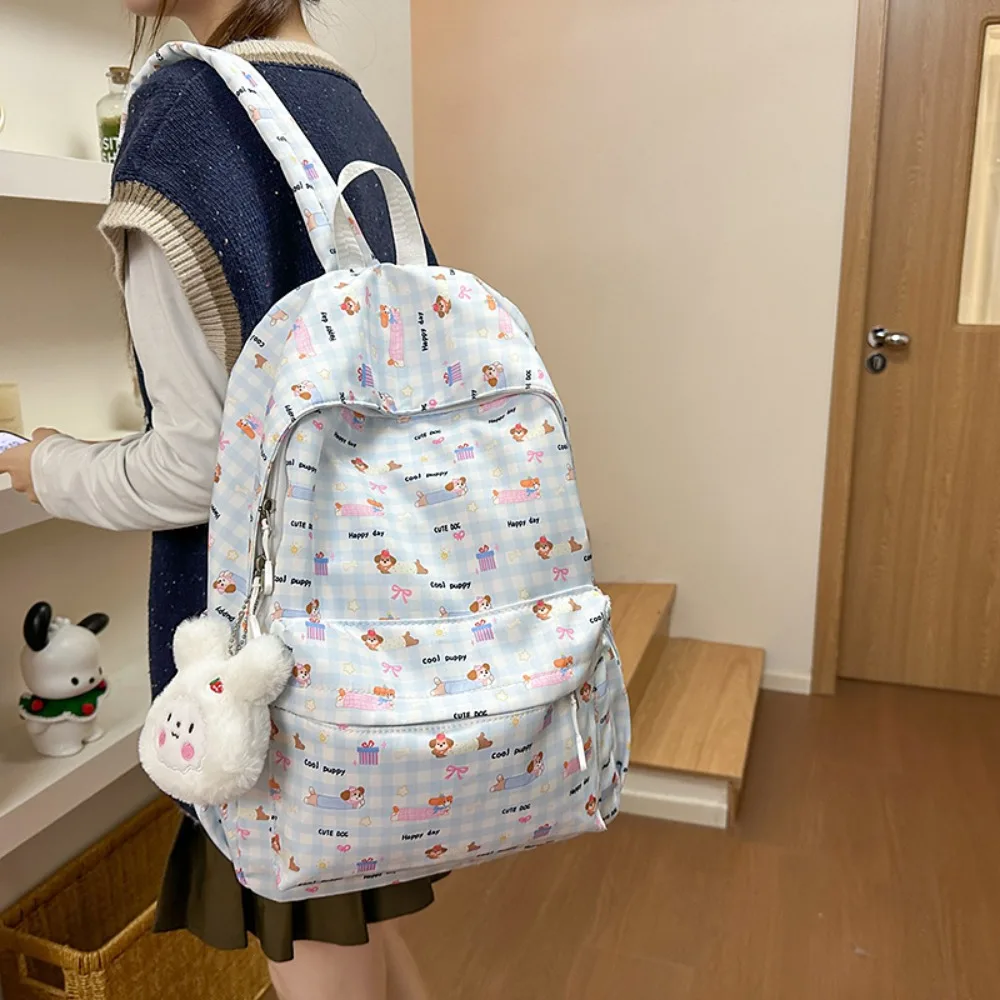 Nylon Backpack New Simple And Fresh Large Capacity Backpack For Junior High School Students Small cartoon animal Backpack