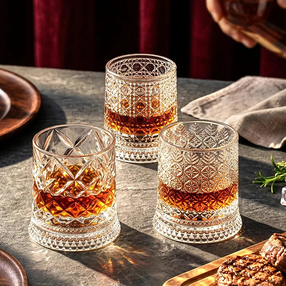 YWDL 1/2PCS Whiskey Glasses Rotating Whisky Glass With Glass Base 360 Rotate Degrees Rum Glass For Cocktail Party Drinking Gift