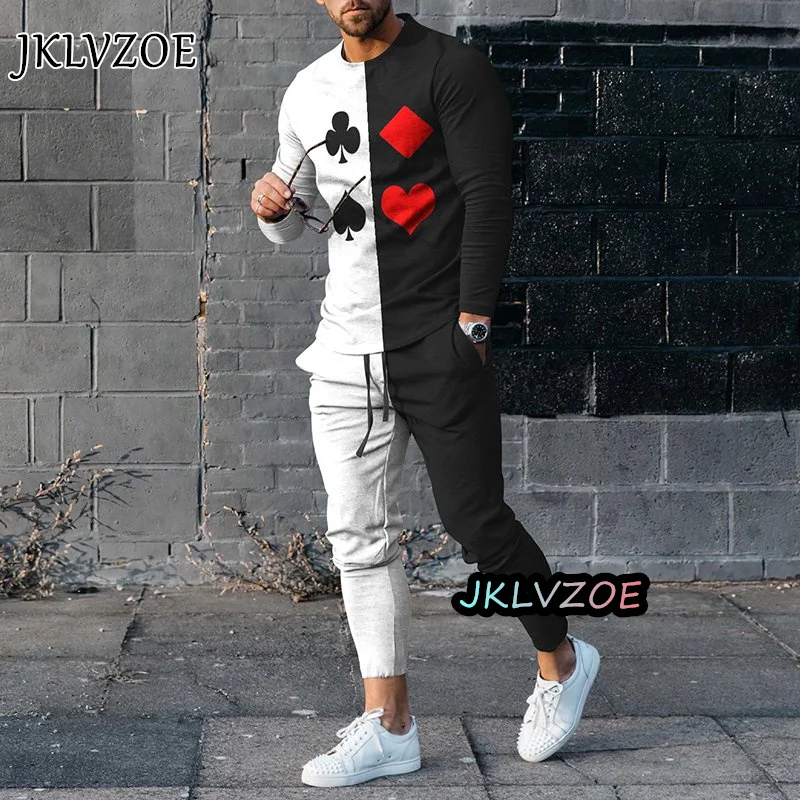 Herfst Mode Kleding 3D Print Amerikaanse Vlag Sportkleding O-hals Straat Pak Lange Mouw 2 Stuks Mannen Set Casual Joggingbroek set