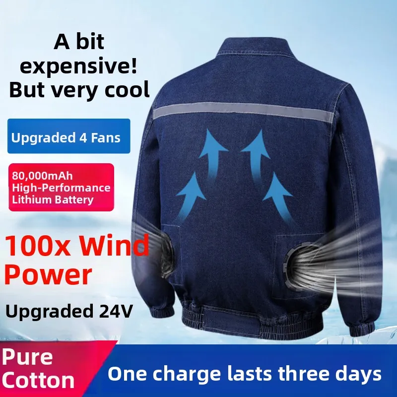 

Pure Cotton Welding Workwear with Fan for Men And Women Anti-Scalding Cooling Labor Protection Suit V-Neck Long Sleeve Factor...