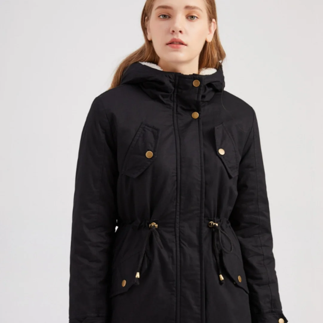 Parka à capuche en coton rembourré monochrome pour femme, veste en cachemire, automne, hiver, nouveau, 2024