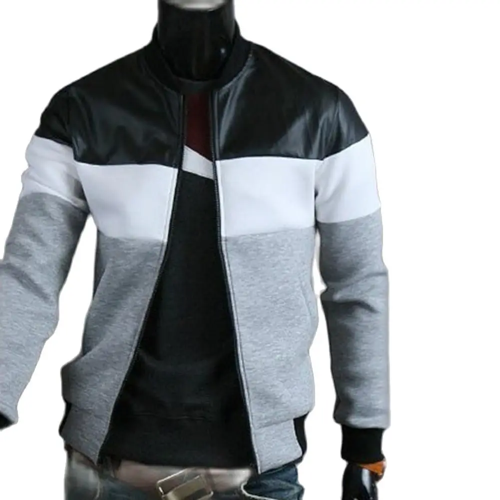 Men Jacket Oblique Pockets Handsome Stand-up Collar Three-color Contrast Splicing Coat Male Jackets Autumn