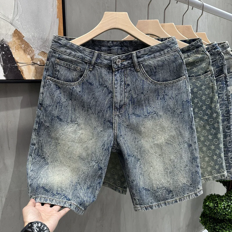 Fashionable and Stylish Denim Shorts, Men's Trendy Brand American Thin Five Quarter Pants, 2025 Summer New Men's Half Length Pan
