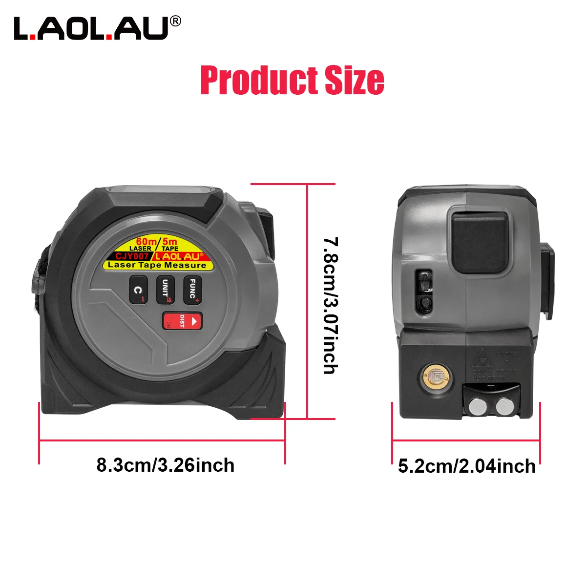 3-in-1-Laser-Entfernungsmesser, 5 m Maßband, 60 m/196 Fuß / 40 m/131 Fuß, Handlaser-Messgerät, Messwerkzeug, Kreuzlinien-Laser-Wasserwaage, Schnalle – Detail 6