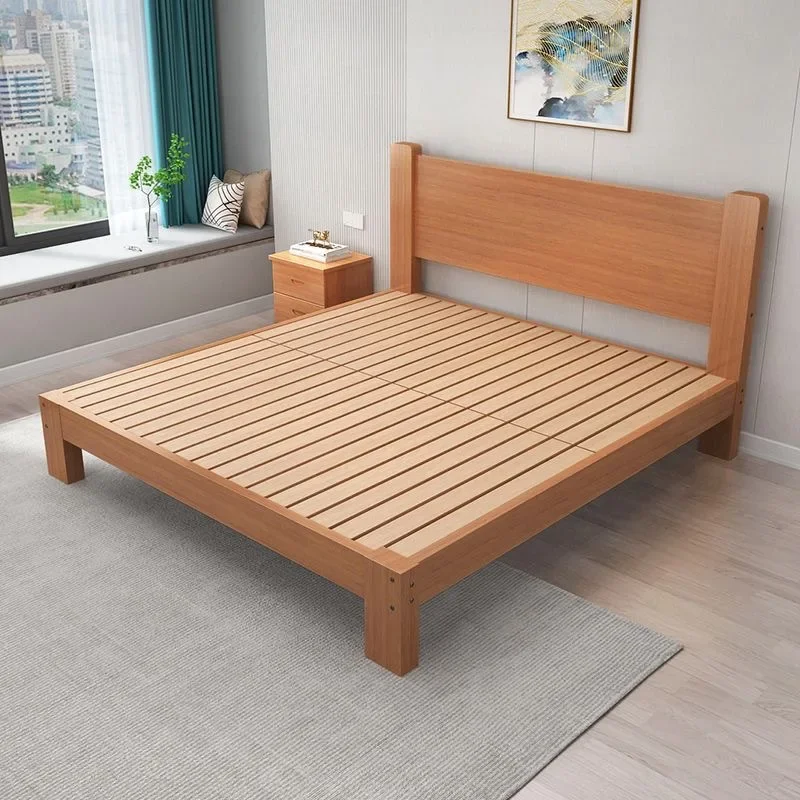 Beech solid wood bed modern simple 1.8 meters double single bed