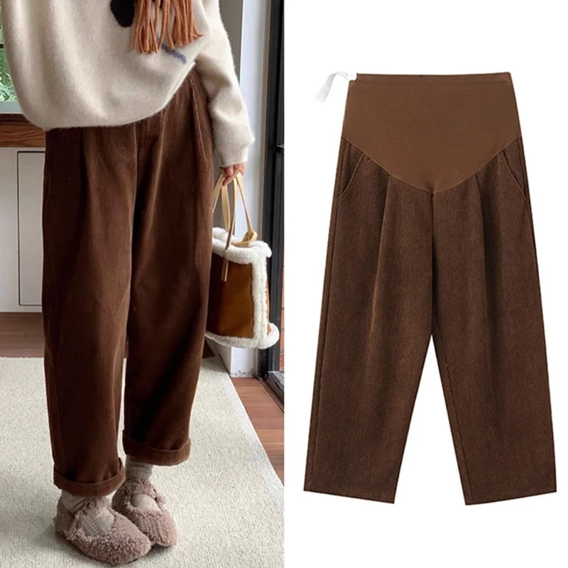 

Брюки для беременных на флисовой подкладке, высокоэластичный пояс, мягкие дышащие брюки из полиэстера, зимние брюки для 15UB