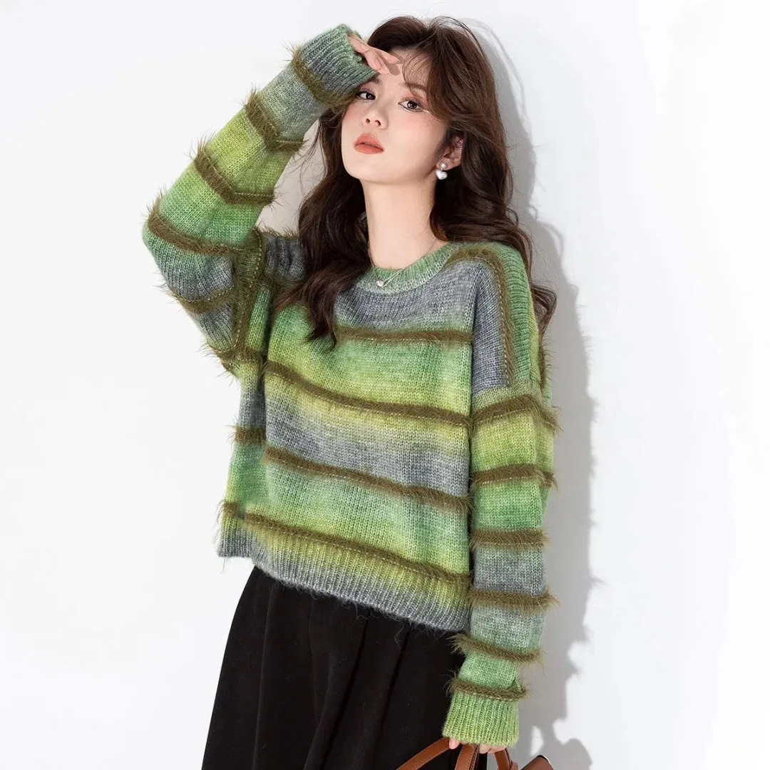 Women New Gradient Color Tassel Design Sweater Spring Autumn New Collection Gentle Sweet Loose Short Style Knitting Pullover Top