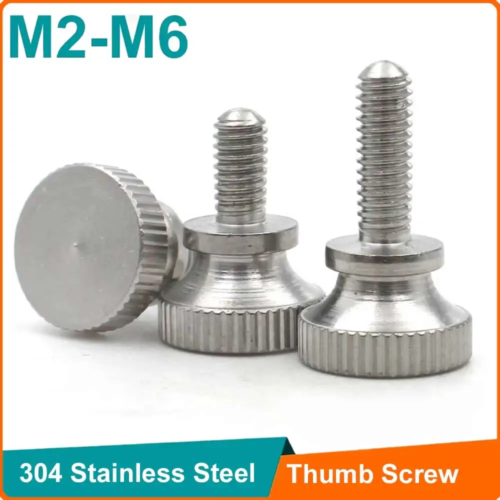 1 - 10pcs M2 M2.5 M3 M4 M5 M6 304 Stainless Steel High Step Thumb Bolt Hand Grip Knob Bolts Knurled Thumb Screws Length 3 - 35mm