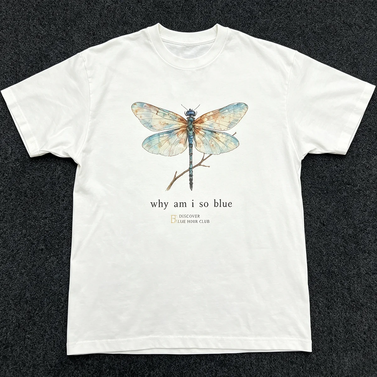 Why Am I So Blue T‑Shirt Watercolor Dragonfly Vintage Insect Art Aesthetic Botanical Graphic Unisex Cotton Short Sleeve Tops for Men Women