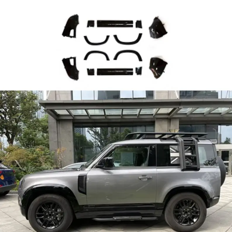 Upgrade gloss black edition door trim panel wheel arch body kit for Land Rover Defender 90 2020-2023