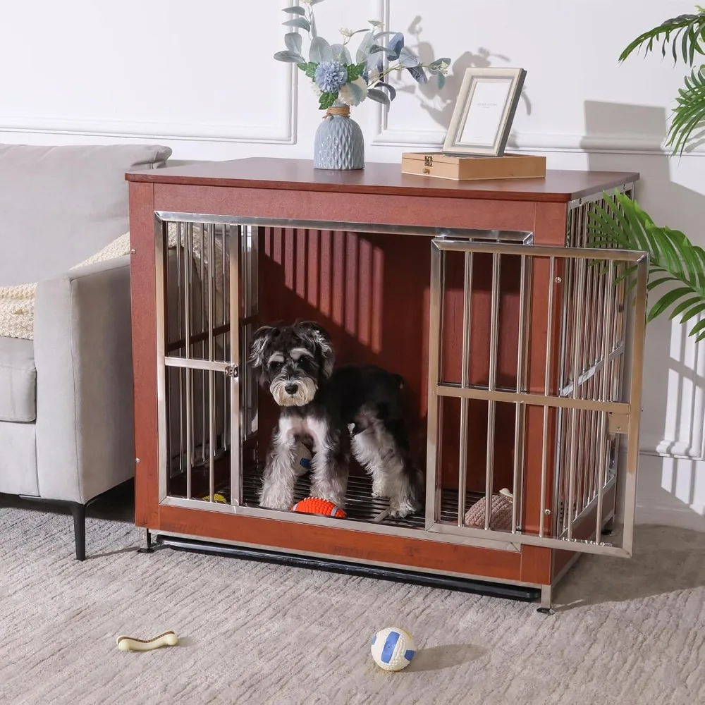 

Dog Crate Furniture for Small Medium Dogs, Wooden Dog cage, Heavy Duty, Indoor Dog kennels, 37.8 x 26 x 33 Inches
