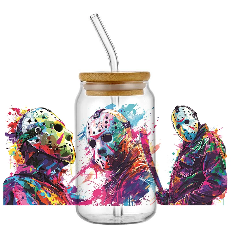 جديد الكتابة على الجدران نمط بطل السوبر 16 أوقية UV DTF ثلاثية الأبعاد ملصق ديدبول فيلم الرعب الكرتون كأس التفاف الكرتون نقل Libbey التفاف DIY بها بنفسك