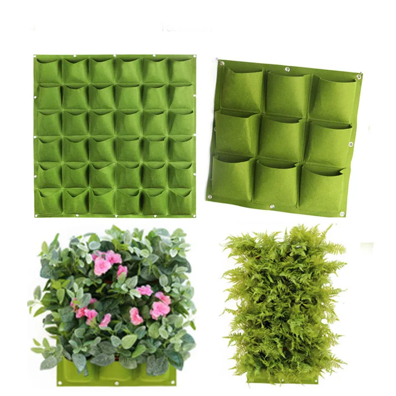 9/12/64 Pockets Green Grow Bags Planter Vertical Garden Vegetable Living Garden Bag Wall Hanging Planter Growing Bags F1