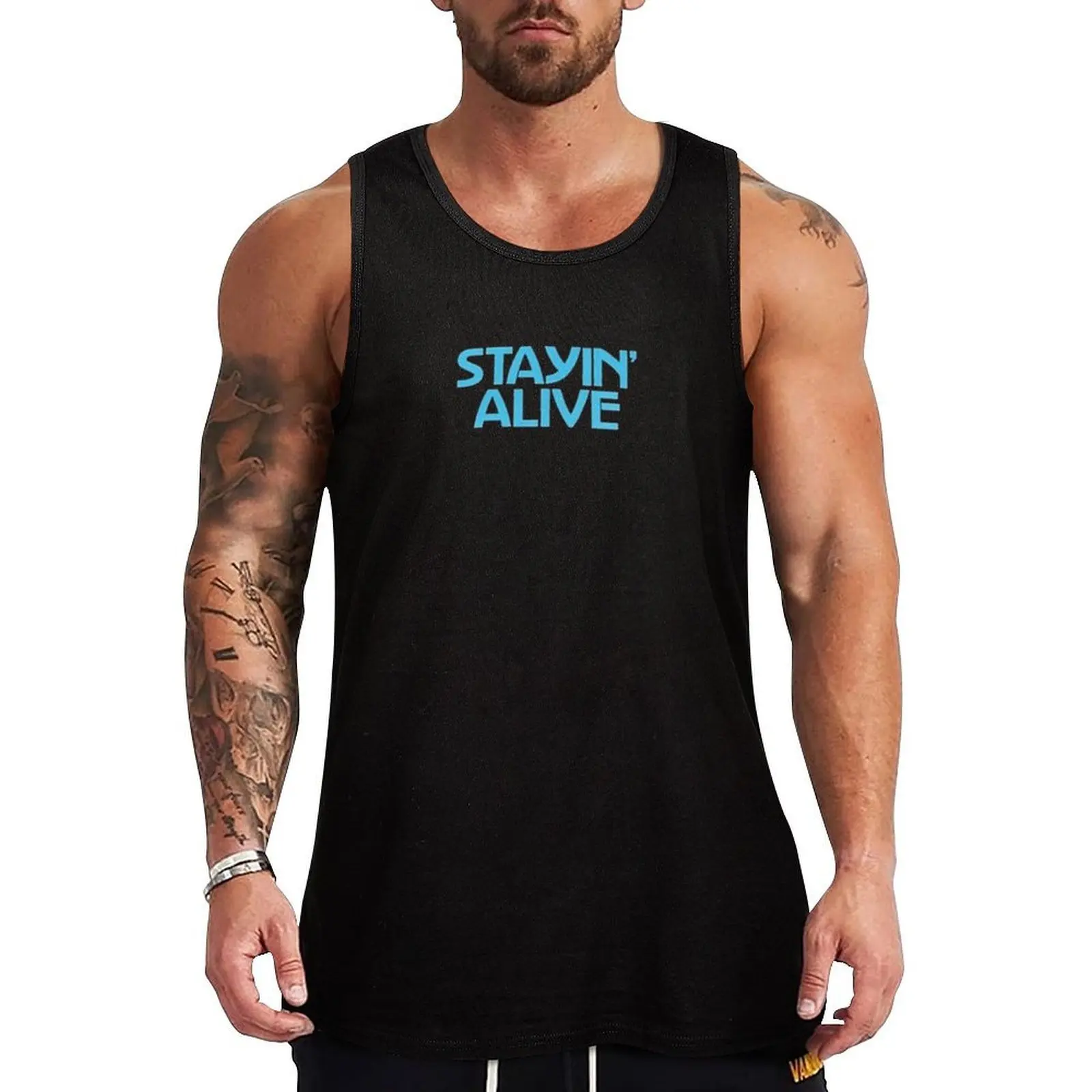 Stayin' Alive Dark Blue 2 Tank Top Basic Athletic Tank Top Chemise décontractée en coton pour tous les jours