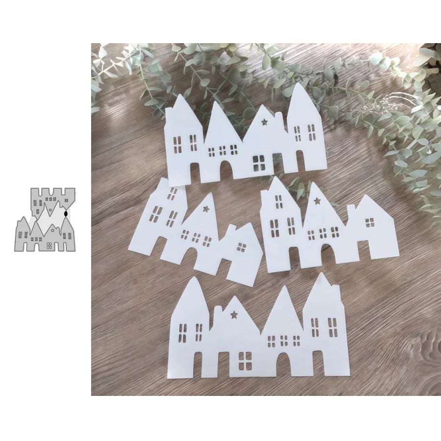 Zwei Häuserreihen Metall-Stanzformen für DIY Scrapbooking, Kartenherstellung, Schablonen, Prägung, Basteldekoration