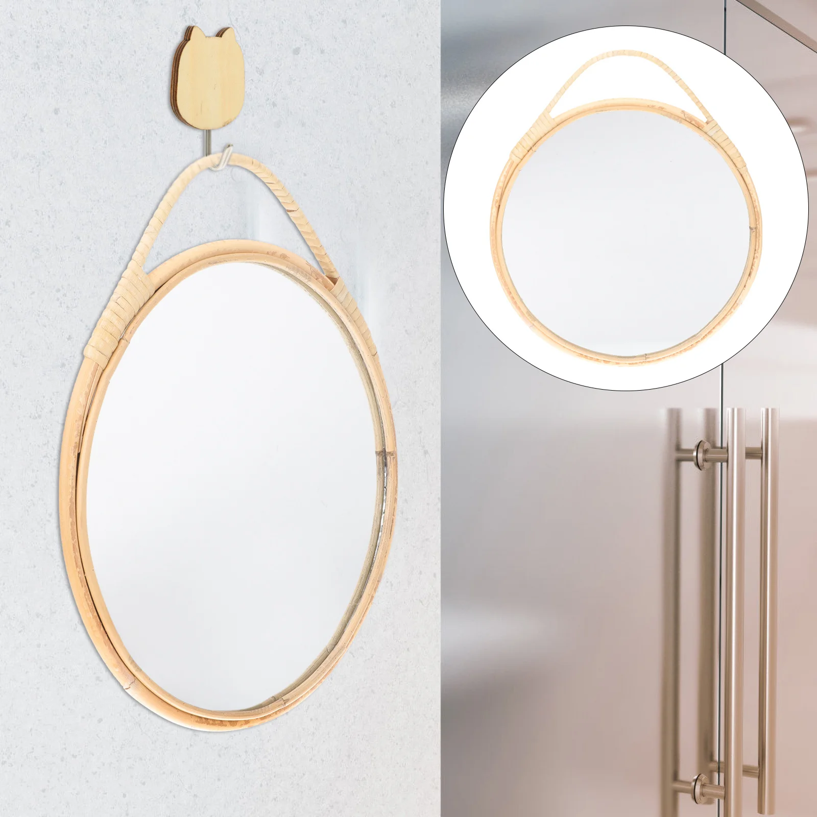 

Handwoven Rattan Mirror Round Wall Hanging Vanity Mirror Decorative Makeup Bathroom High Definition Rattan Mirrors for Wall