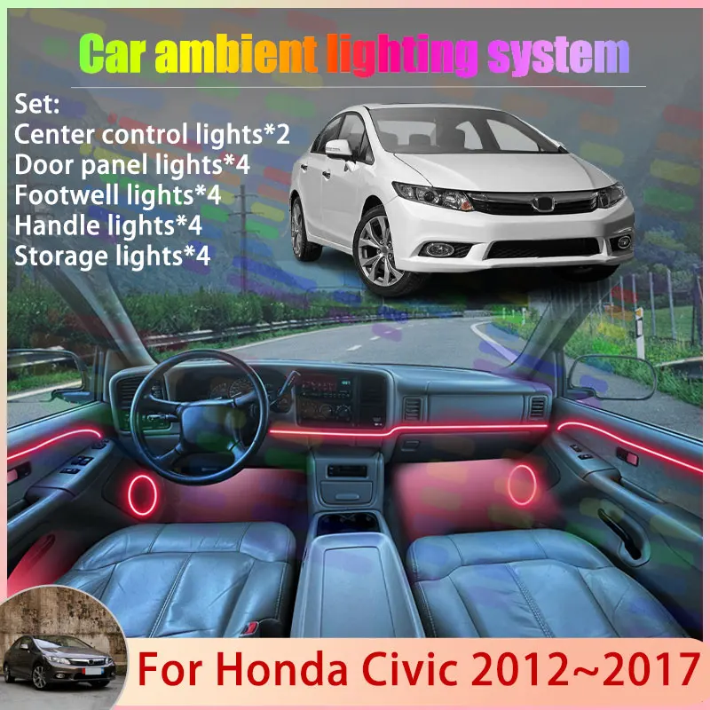 

For Honda Civic MK9 2012~2017 FB1-6 FG3–4 FK1–3 2/18 in 1 Car Atmosphere Light Lamp RGB Shade Ensemble Streamer Atmosphere Set