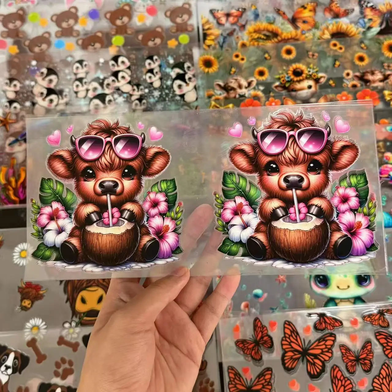 Wholesale 10 Sheets Animals UV Cartoon Sticker DIY Decals 3D Transfers UVDTF  Tumbler Seal Stickers 16oz UV DTF Cup Wraps