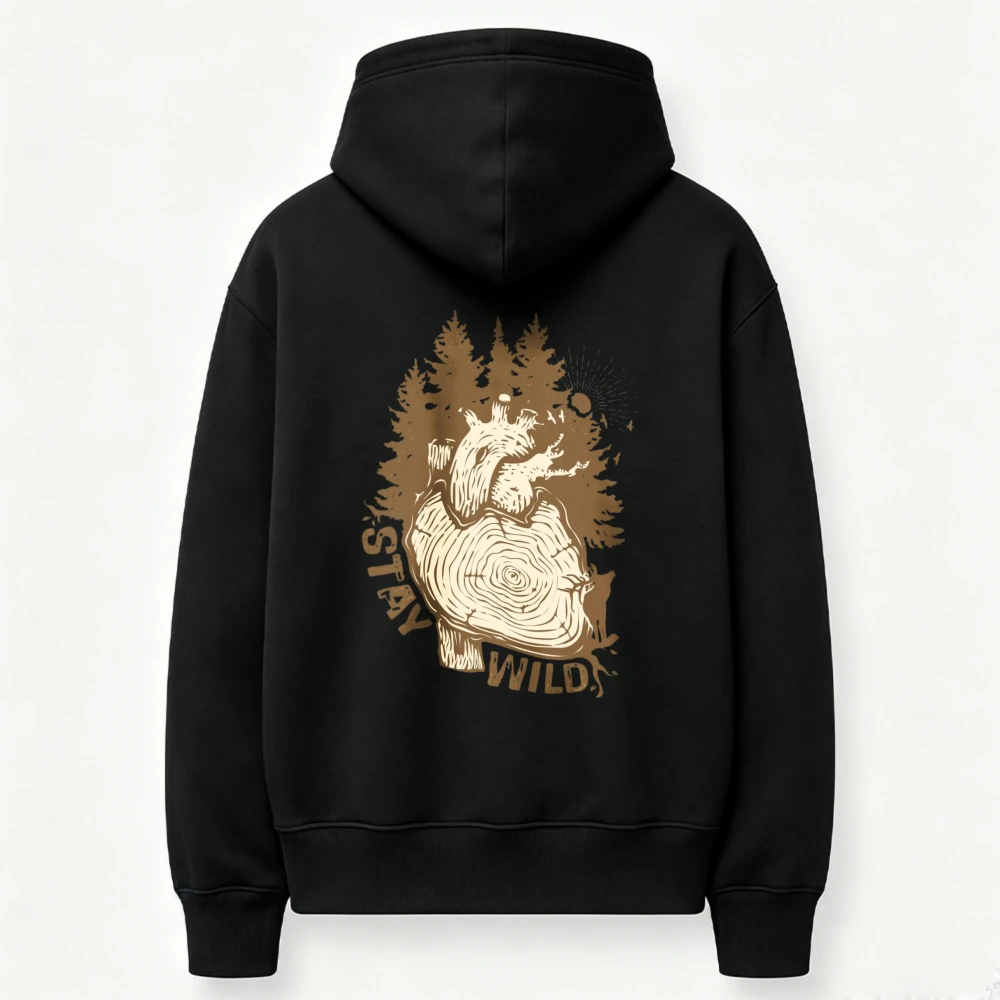 Stay Wild Anatomical Heart Tree Rings Pine Forest Graphic Hoodie Vintage Wilderness Nature Quote Print Sweatshirt Casual Tops
