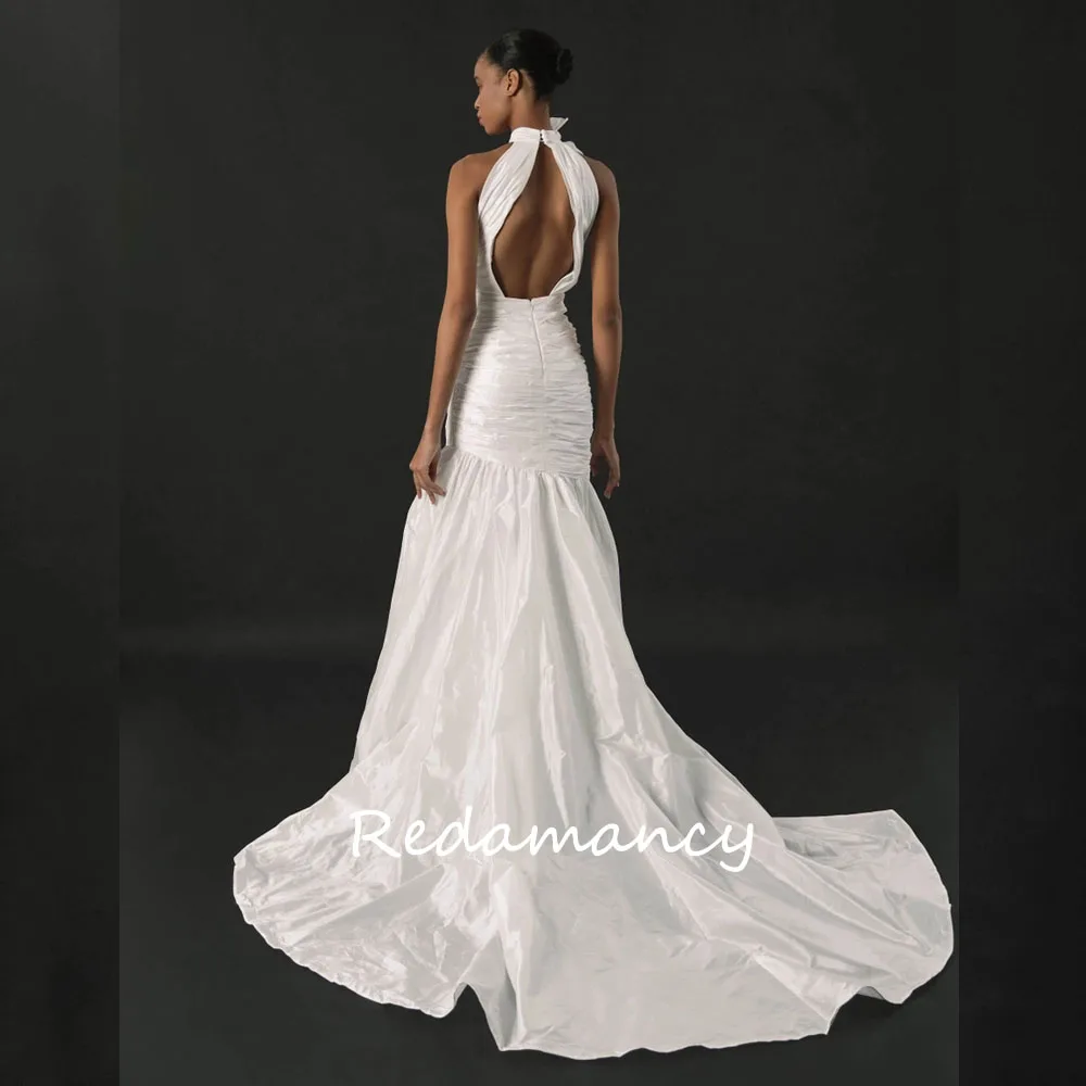 Redamancy White Halter Taffeta Mermaid Wedding Dresses 2024 Backless Slim Long Floor-Length vestidos de novia Party Dress