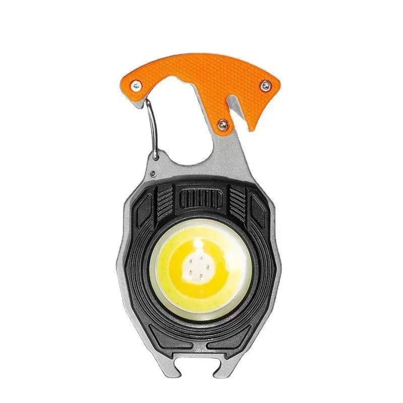 LED Keychain Lamp for Camping COB Work Lights 3 Gears Multifunction Rechargeable Flashlight with Cigarette Lighter Screwdriver