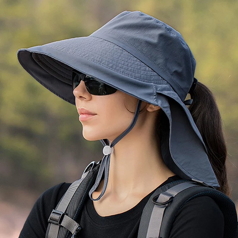 European and American summer women\'s mountaineering big brimmed fisherman hat for outings, sun protection hat, outdoor sun hat