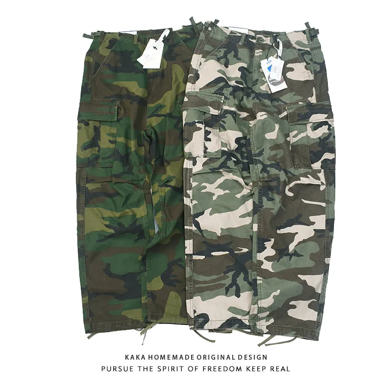 

Retro Japanese Military Style Workwear Pants Multiple Pockets Straight Leg Camouflage Loose Fit Youthful Energy Cotton