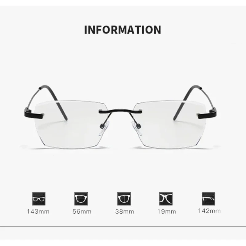 Men Women Rimless Photochromic Glasses Fashion Square Anti-blue Myopia Eyewear New Trend Ladies Color Changing Eyeglasses