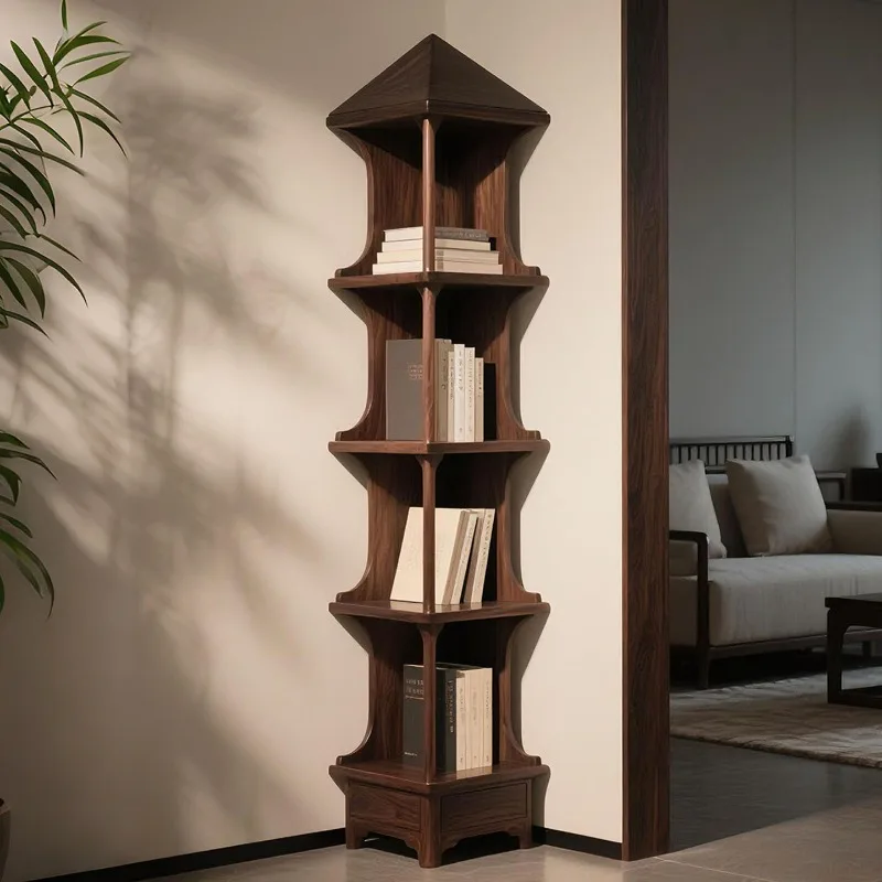 New Chinese-style North American black walnut bookshelf, solid wood living room shelf, display storage rack